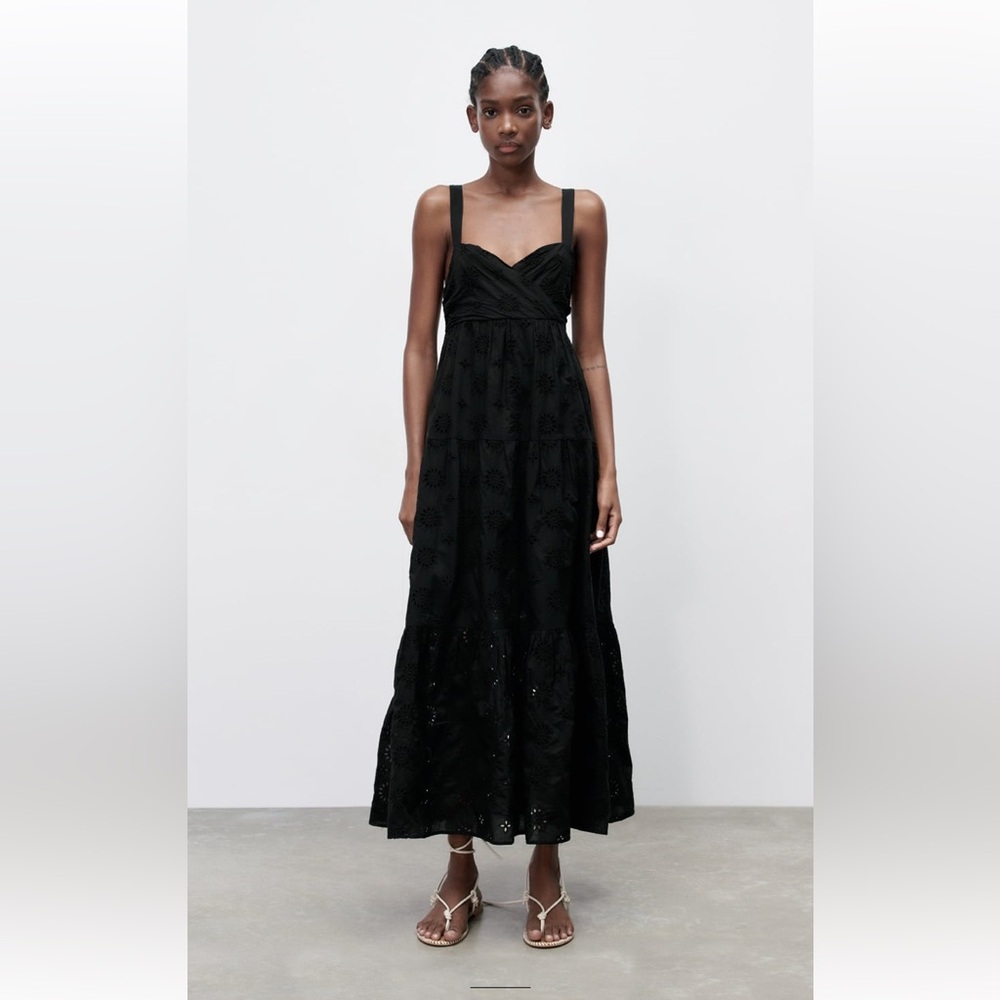Zara Black Eyelet Embroidered Maxi dress, NWT, sz M